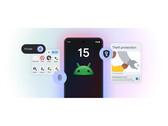 Uma imagem promocional do Android 15 do Google que exibe alguns de seus principais recursos em um fundo gradiente. (Fonte da imagem: Google)