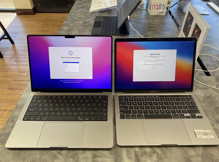 MacBook Pro modelo M1 de 14 e 13 polegadas. (Fonte da imagem: u/hecbella via @LukeMiani)