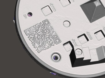 Alguns detalhes foram perdidos na digitalização 3D, como visto no código de barras