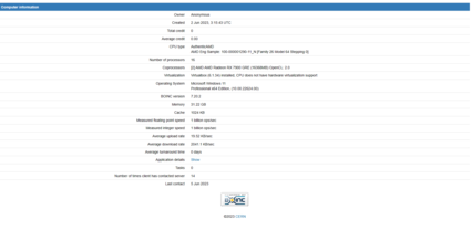 Suposta CPU AMD Zen 5 Ryzen 8000 8C/16T e GPU RX 7900 no LHC@Home. (Fonte: LHC@Home)