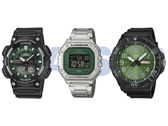 Na foto, da esquerda para a direita: Casio AEQ-110W-3A2V, W-218HD-3AV e MRW-210H-3BV.