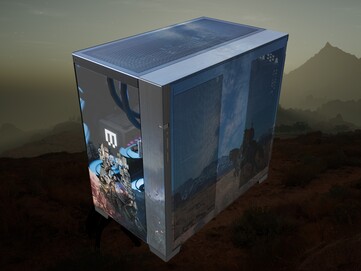 Maingear Crimson Desert Limited Edition Frente do PC mostrada em ângulo