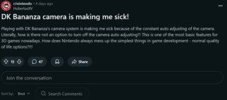 Postagem nº 2 do Reddit sobre o enjoo de Donkey Kong Bananza (Fonte da imagem: captura de tela, subreddit da Nintendo)