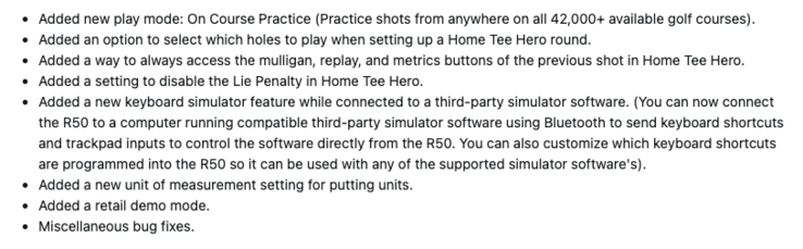 O registro de alterações do software de sistema 8.40 para o Garmin Approach R50 (Fonte da imagem: captura de tela do fórum da Garmin)
