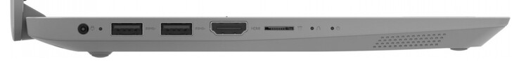 Lado esquerdo: Conector de alimentação, 2x USB 3.2 Gen 1 (Tipo A), HDMI, leitor de cartão de memória (MicroSD)
