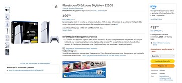 O PS5 Digital Edition com 825 GB está disponível na Amazon Itália. (Fonte da imagem: Amazon)