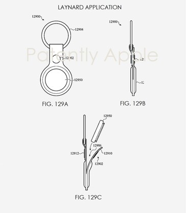 Os AirTags podem vir com várias carcaças para diferentes caixas de uso e configurações. (Fonte: USPTO via PatentlyApple)
