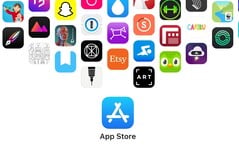 Logotipo da App Store com ícones de aplicativos populares. A Apple agora precisa defender suas taxas sobre pagamentos efetuados fora da loja.
