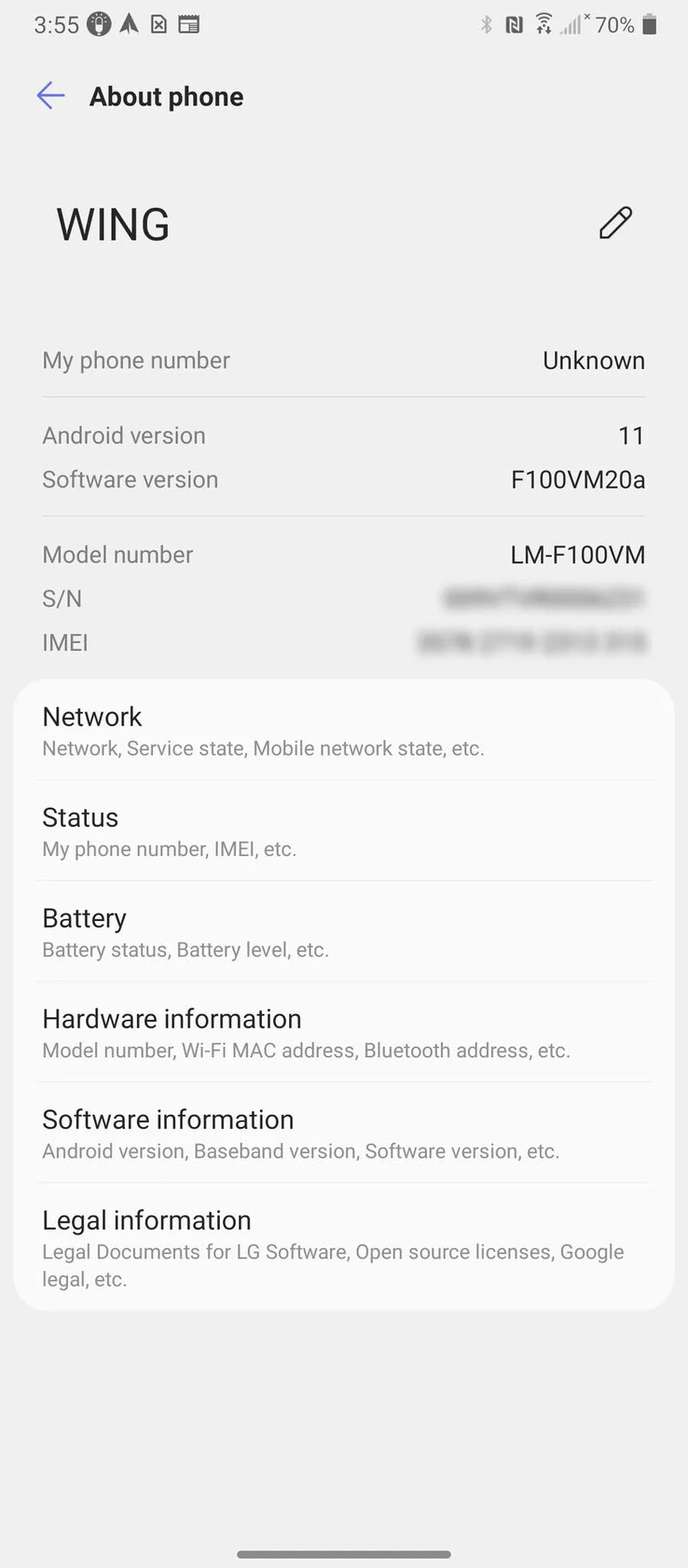 As novas telas de atualização da Verizon LG Wing. (Fonte: Verizon via 9to5Google)