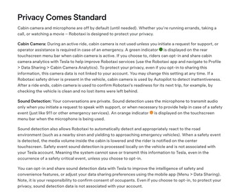 Termos de privacidade do serviço Robotaxi.