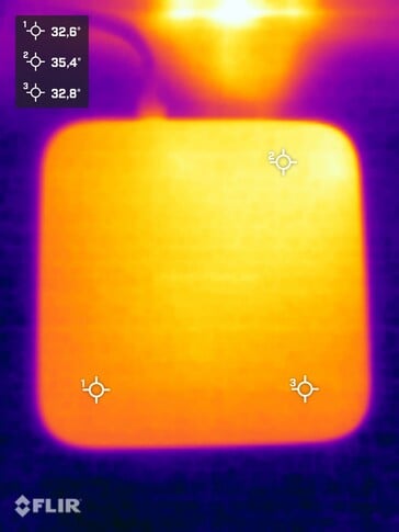 Temperatura da superfície durante o teste de estresse (vista superior)