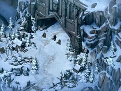 Uma imagem que mostra uma paisagem nevada em Thronebreaker: The Witcher Tales.
