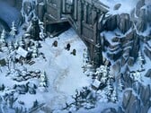 Uma imagem que mostra uma paisagem nevada em Thronebreaker: The Witcher Tales.