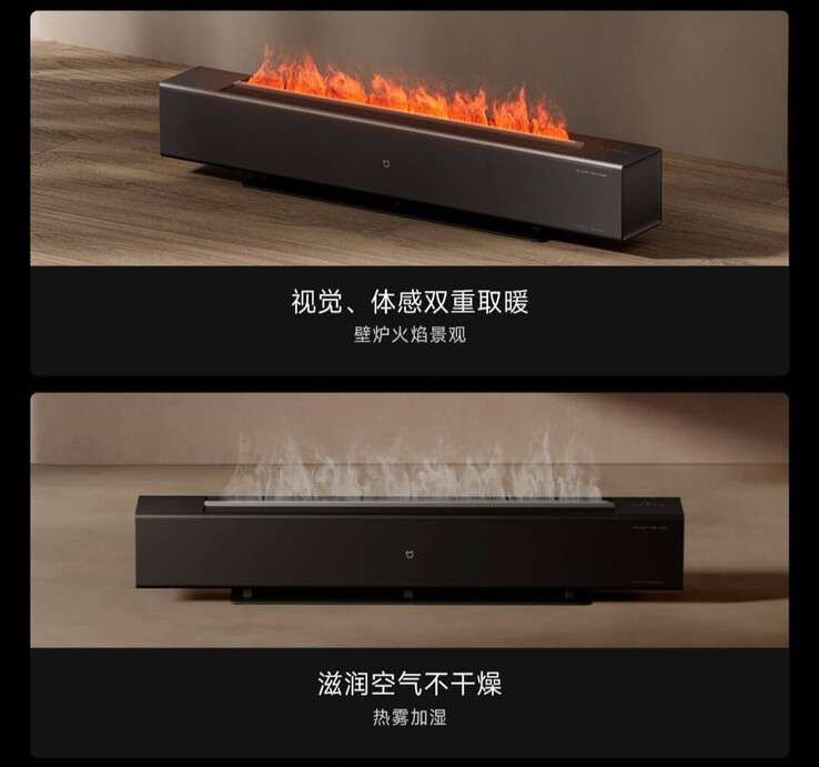 O Xiaomi Mijia Baseboard Heater Fire Edition utiliza um umidificador integrado e LEDs para gerar chamas falsas. (Fonte de imagem: Xiaomi)
