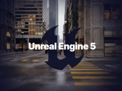 O logotipo do Unreal Engine 5 com um ambiente renderizado em segundo plano (fonte da imagem: Epic)