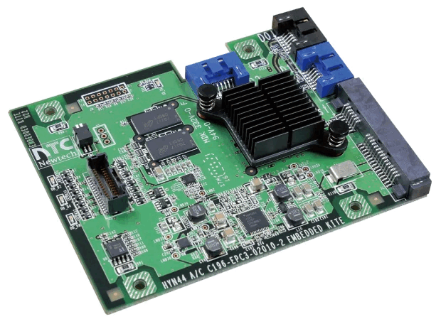 Placa controladora RAID por hardware Newtech Kite usada para proteção de dados no NAS Ness1300
