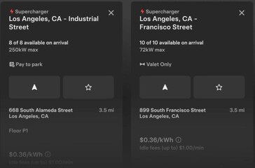 Novos ícones de notificação de informações de estacionamento do Supercharger.