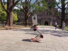 Uma imagem de Mevita caminhando ao ar livre (Fonte da imagem: JSK Tendon Group / Kento Kawaharazuka; captura de tela cortada)