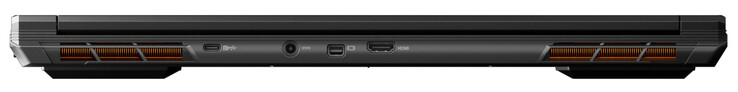 Parte traseira: USB 3.2 Gen 2 (USB-C; DisplayPort), conexão de energia, Mini DisplayPort 1.4a, HDMI 1.4