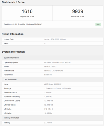 AMD Ryzen 9 6900HX em Geekbench (imagem via Geekbench)