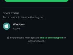 Configurações do WhatsApp exibindo a lista de dispositivos vinculados e a nota sobre a criptografia de ponta a ponta