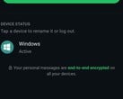 Configurações do WhatsApp exibindo a lista de dispositivos vinculados e a nota sobre a criptografia de ponta a ponta