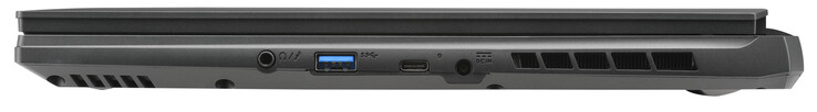 Lado direito: Combinação de áudio, USB 3.2 Gen 1 (USB-A), Thunderbolt 4 (USB-C; Displayport), conector de energia