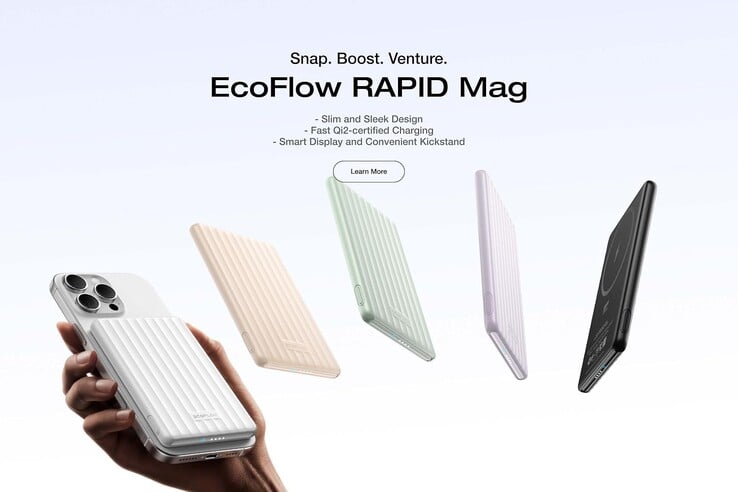 Os bancos de energia EcoFlow Rapid Mag estão disponíveis atualmente em três cores, embora cinco sejam mostradas nas imagens de marketing (acima). (Fonte da imagem: EcoFlow)