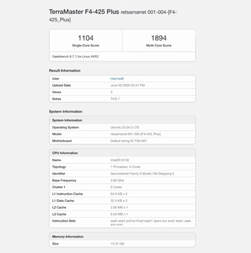 TerraMaster F4-425 Plus com processador Intel N150