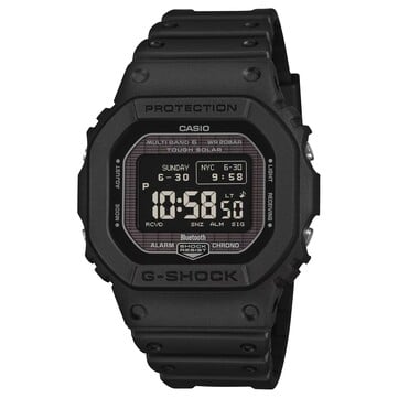 Relógio digital Casio G-Shock GW-BX5600-1 com caixa e pulseira de resina preta, apresentando um display MIP positivo com caracteres claros sobre um fundo escuro.