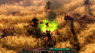 Uma imagem mostrando uma batalha em Grim Dawn.