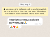 As reações chegam ao WhatsApp. (Fonte: WhatsApp)