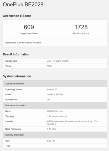 E o OnePlus BE2028, que foi comparado ao início deste mês. (Fonte de imagem: Geekbench)
