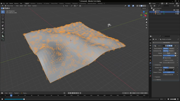 Dispersão no modificador de superfície do Blender 5.0. (Fonte da imagem: Blender)