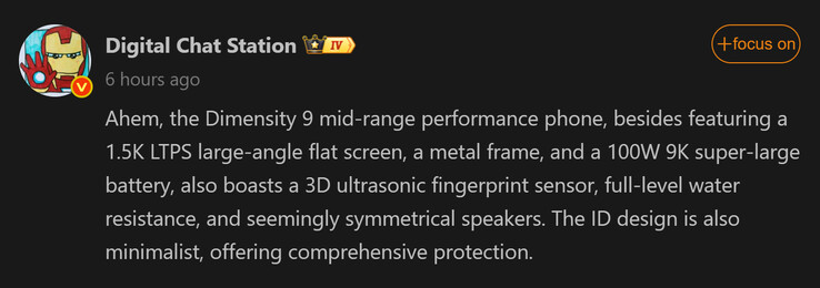 Relatório da Digital Chat Station sobre o Redmi Turbo 5 Pro (Fonte da imagem: Weibo - tradução automática)