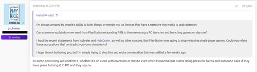 Postagem no fórum de Jason Schreier sobre o iniciador do PlayStation para PC