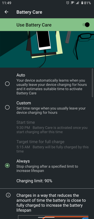 Sony Xperia 10 II Android 11 Battery Care (Imagem via XDA Developers)