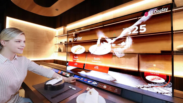 LG OLEDs transparentes em restaurantes podem oferecer uma seleção inteligente de cardápio e funcionalidade transparente ao mesmo tempo. (Fonte de imagem: LG)