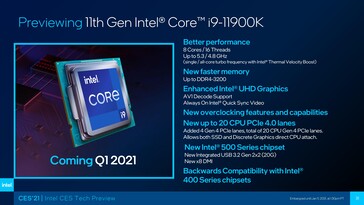 Intel Rocket Lake-S Core i9-11900K - Características. (Fonte: Intel)