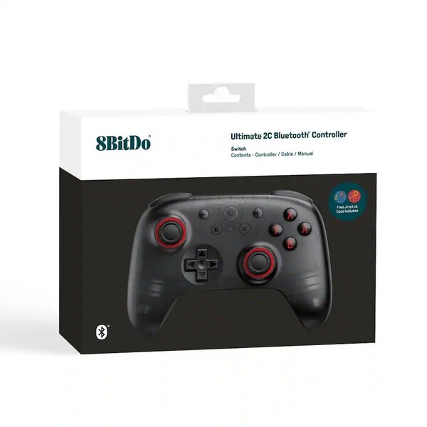 O 8bitDo Ultimate 2C Bluetooth preto translúcido vem com duas tampas de joystick. (Fonte da imagem: 8BitDo)
