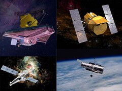 Na foto, os telescópios espaciais JWST, Hubble, Chandra e Swift (Fonte da imagem: NASA; editado)
