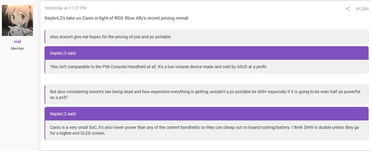 Previsão de KeplerL2 sobre o preço do PS6 (Fonte da imagem: captura de tela, fóruns nial@ResetEra)