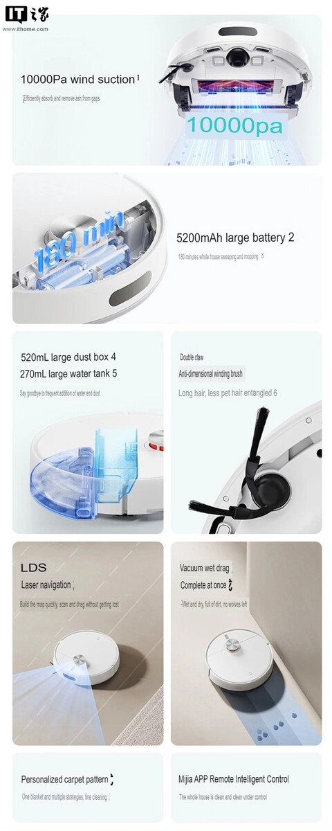 Especificações do Xiaomi Mijia Robot Vacuum 4 (traduzidas).