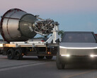 A proeza de reboque do Cybertruck foi apresentada na Base Estelar da SpaceX no Texas. (Fonte da imagem: Stargazer no YouTube)