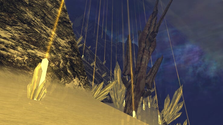 Os efeitos de bloom do Xenoblade Chronicles para esses cristais criam artefatos perceptíveis.