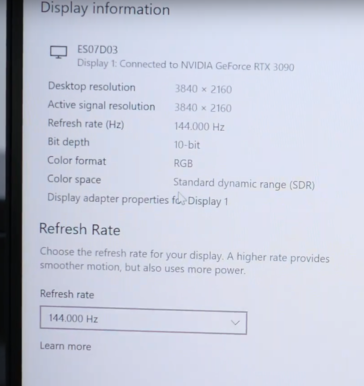 Uma captura de tela do vídeo do monitor Eve's Spectrum funcionando a 4K 144 Hz. (Imagem via dispositivos Eve)