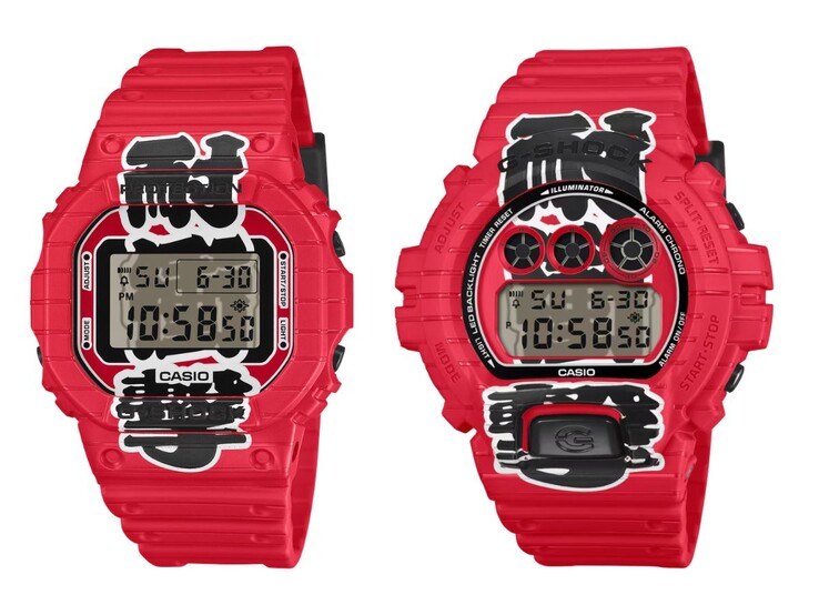 Os relógios Casio G-Shock DW-5600AKA-4 (esquerda) e DW-6900AKA-4 (direita)