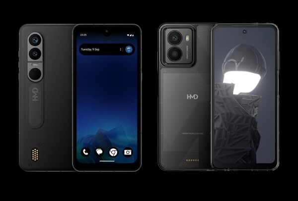 O HMD Lvalo XE 5G (l) tem um conjunto diferente de conectores pogo do HMD Fusion (r). (Fonte da imagem: smashx_60/HMD)