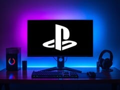 Logotipo do PlayStation exibido no monitor de um PC para jogos