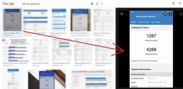 resultado da busca "S22 Ultra Geekbench". (Fonte da imagem: via Google - editado)